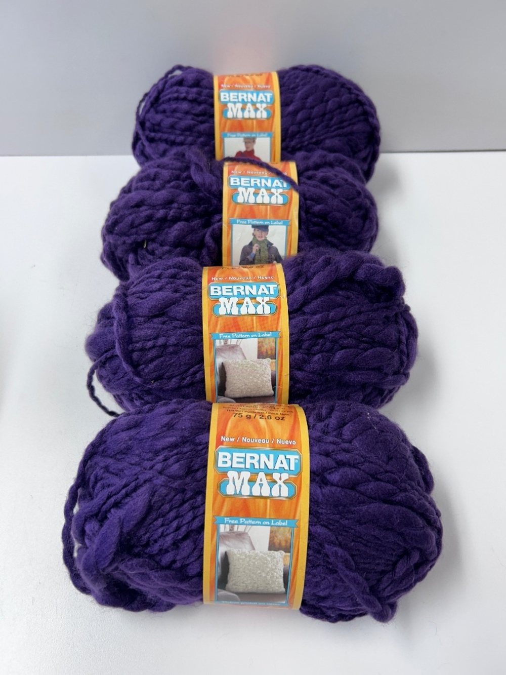 Bernat Max Lot of 4 Eggplant Aubergine Yarn Skein #161095 Super Bulky 2.6 oz/75g